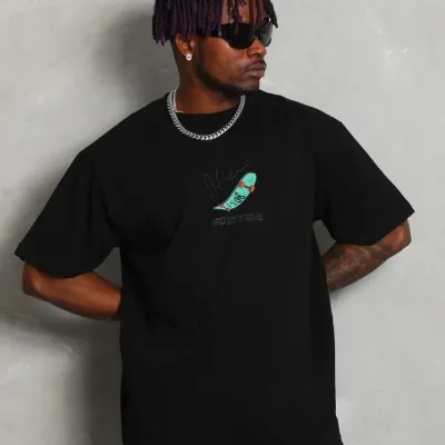 Men's Black Oversize Crew Neck Printed T-Shirt 1