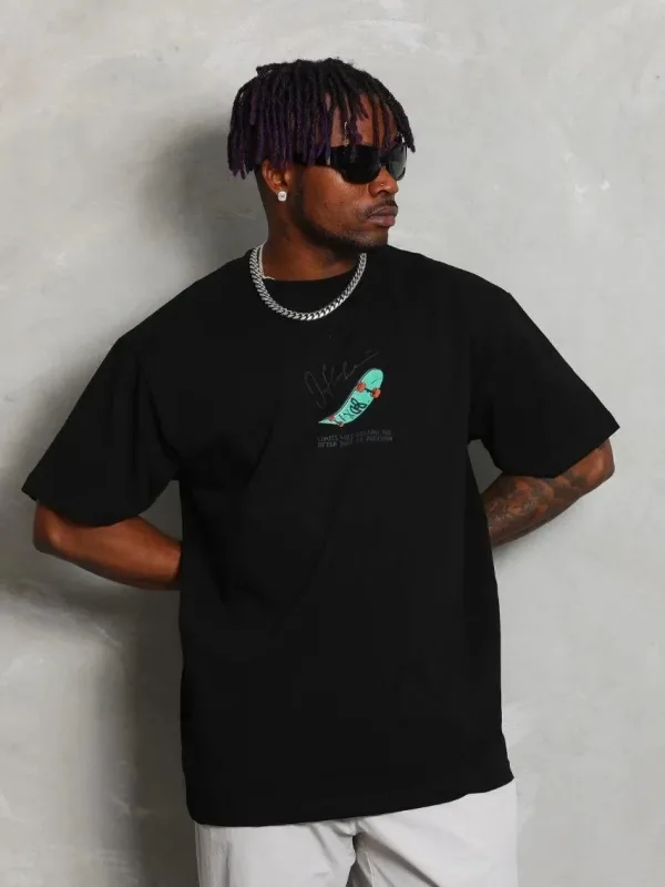 Men's Black Oversize Crew Neck Printed T-Shirt 1