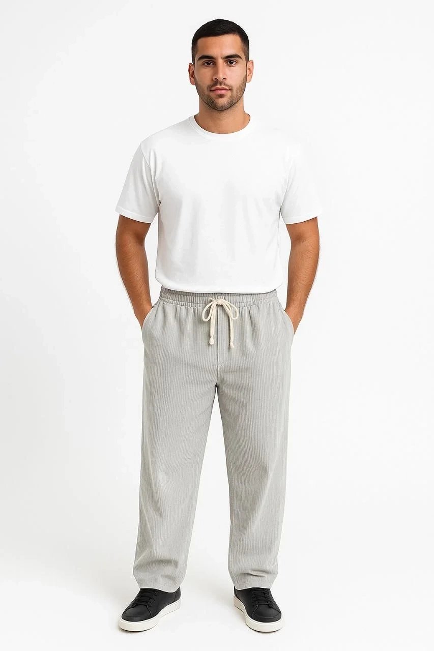 Erkek Gri Oversize Fitilli Kadife Cepli Buggy Pantolon