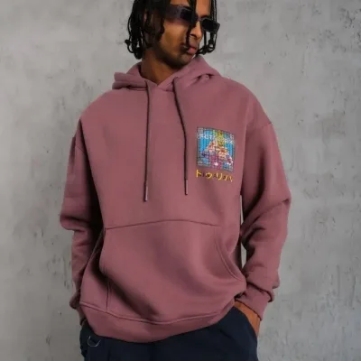 Bărbat Trandafir Uscat Oversize 3 Fire Bumbac Imprimat Glugă Sweatshirt 2