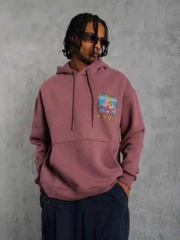 Bărbat Trandafir Uscat Oversize 3 Fire Bumbac Imprimat Glugă Sweatshirt 2