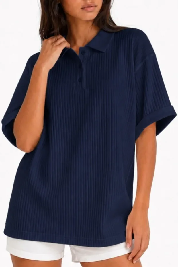 Granatowy oversize unisex bawełniany polo golfowy T-shirt 2
