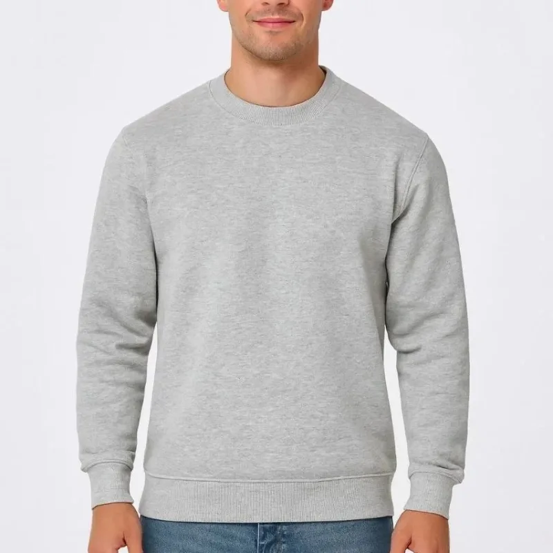 Pánský šedý 3-nitní bavlněný hladký sweatshirt s kulatým výstřihem