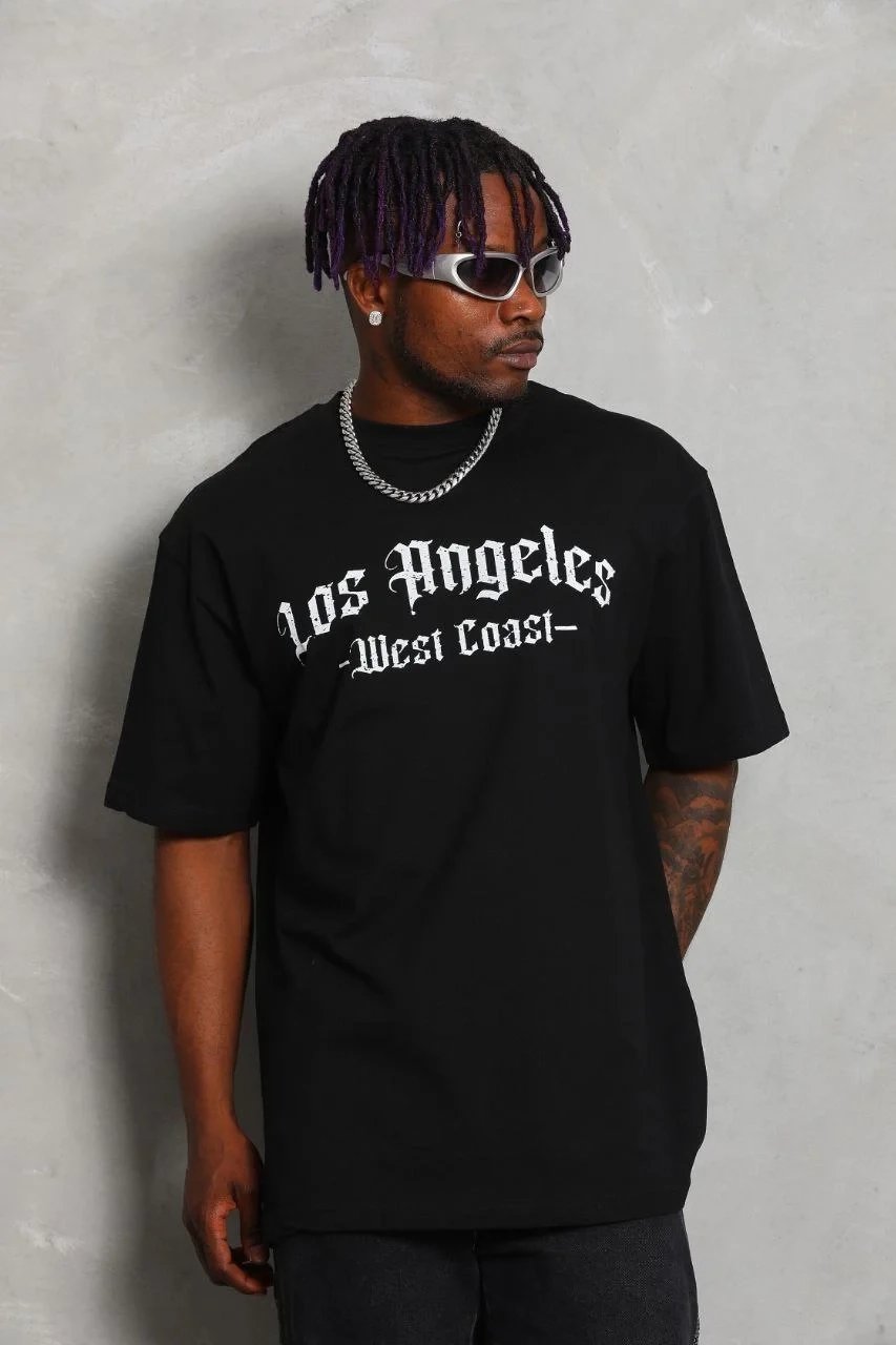 Men's Black Oversize Cycling Neck Printed Short Sleeve T-Shirt 4