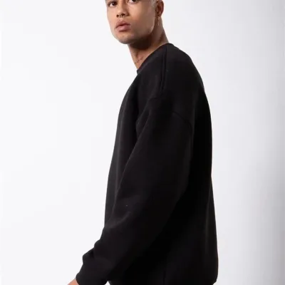 Pánský černý cyklistický výstřih 3-nitný bavlněný sweatshirt 4