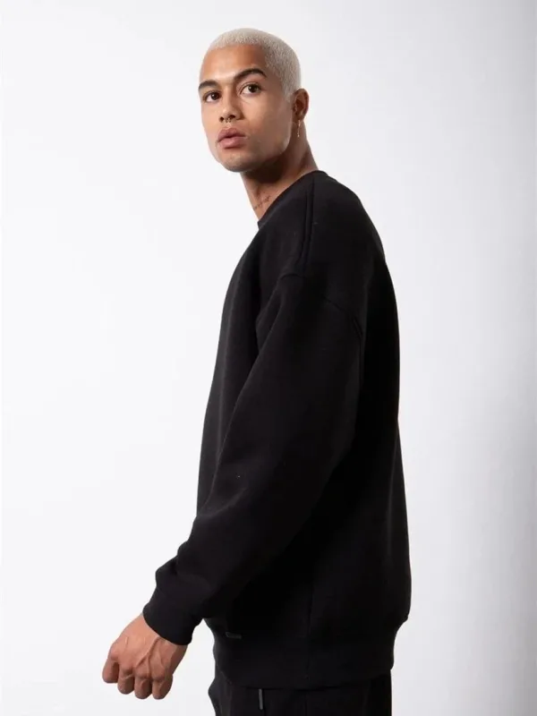 Pánský černý cyklistický výstřih 3-nitný bavlněný sweatshirt 4
