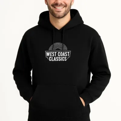 Men's Black 3-Thread Cotton Printed Kangaroo Pocket Hoodie 6