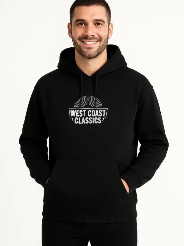 Men's Black 3-Thread Cotton Printed Kangaroo Pocket Hoodie 6