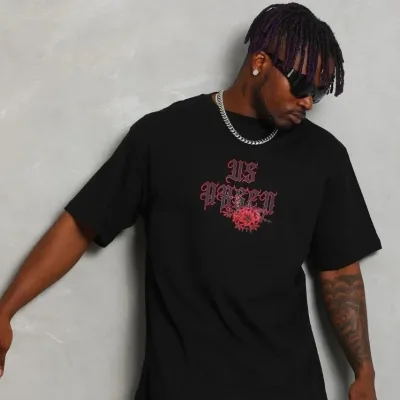 Bărbați Negru Oversize Guler Bicicletă Imprimat Mânecă Scurtă Tricou 3
