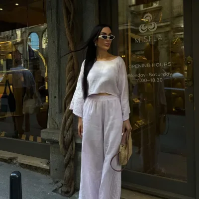 Pantalone i bluza Muslin set Bež 4
