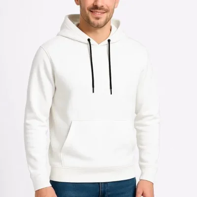 Bărbat Alb 3 Fire Bumbac Glugă Cangur Buzunar Sweatshirt 1