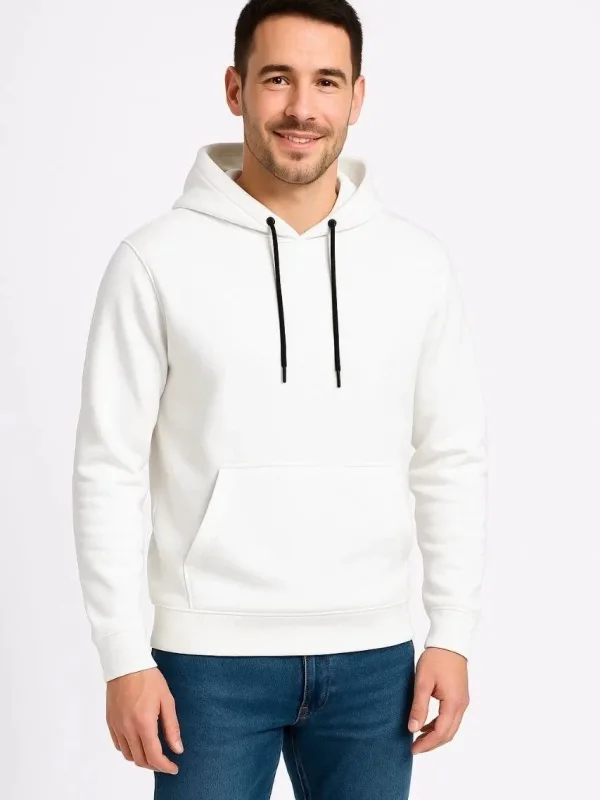 Bărbat Alb 3 Fire Bumbac Glugă Cangur Buzunar Sweatshirt 1