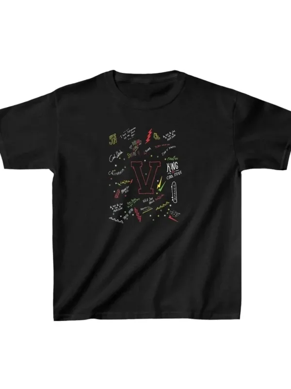 Children's Black Printed Round Neck T-Shirt 1