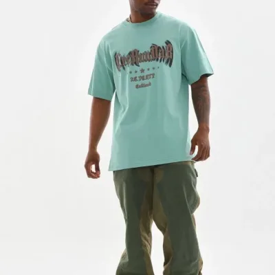 Men's Mint Green Oversize Crew Neck Printed T-Shirt 3