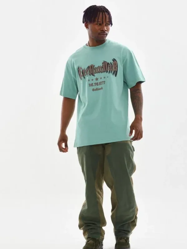 Men's Mint Green Oversize Crew Neck Printed T-Shirt 3