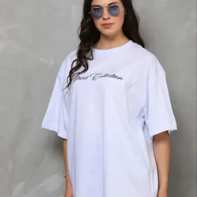 Ženska bijela oversize bicikli vrat printana ljetna majica 3