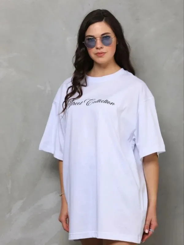 Ženska bijela oversize bicikli vrat printana ljetna majica 3