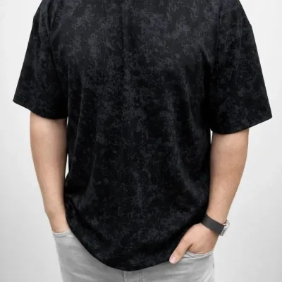 Nero Maschio Oversize Lavato Tessuto Morbido T-shirt 3