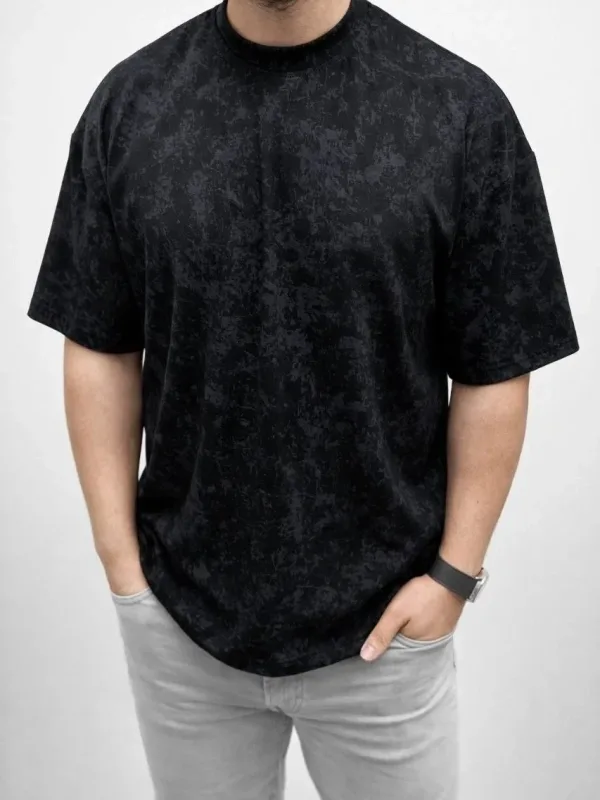 Nero Maschio Oversize Lavato Tessuto Morbido T-shirt 3