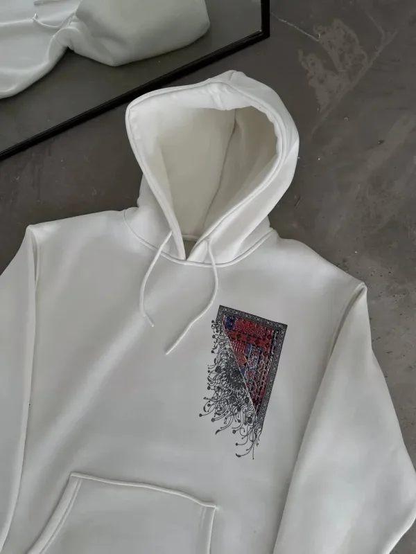 Jinê Spî 3 Têl Pembû Hoodî Bikapûşon Cêbê Kangurû Çapkirî Sweatshirt 2
