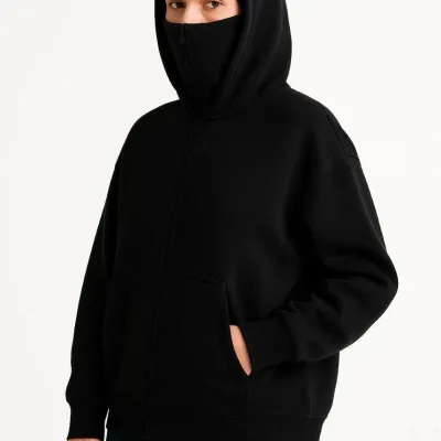 Femeie Neagră 3 Fire Dublă Glugă Mască Detalii Hoodie 5