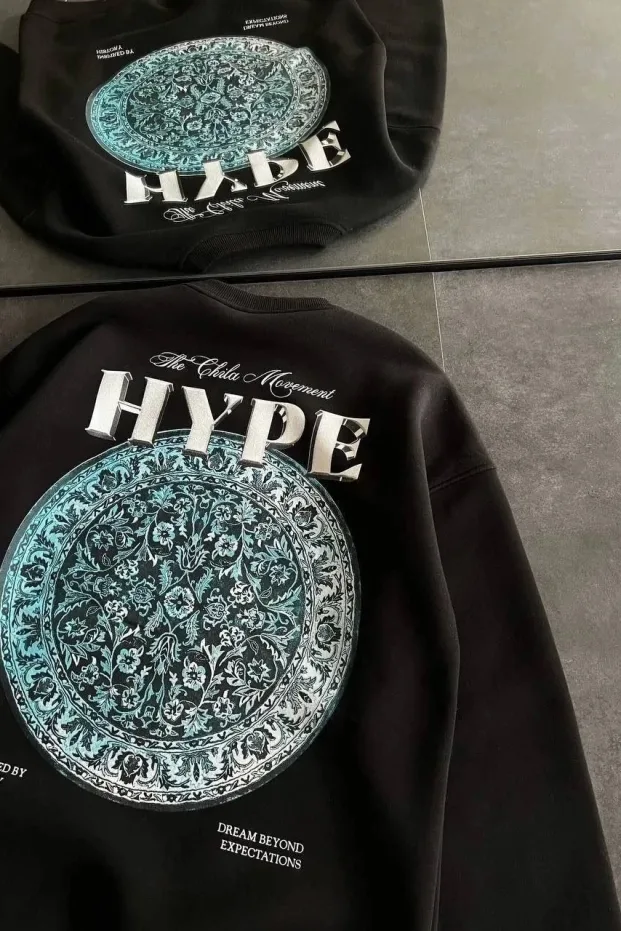 Γυναικείο Μαύρο Oversize 3-κλωνο Βαμβακερό Φούτερ με Στρογγυλή Λαιμόκοψη, Print 3