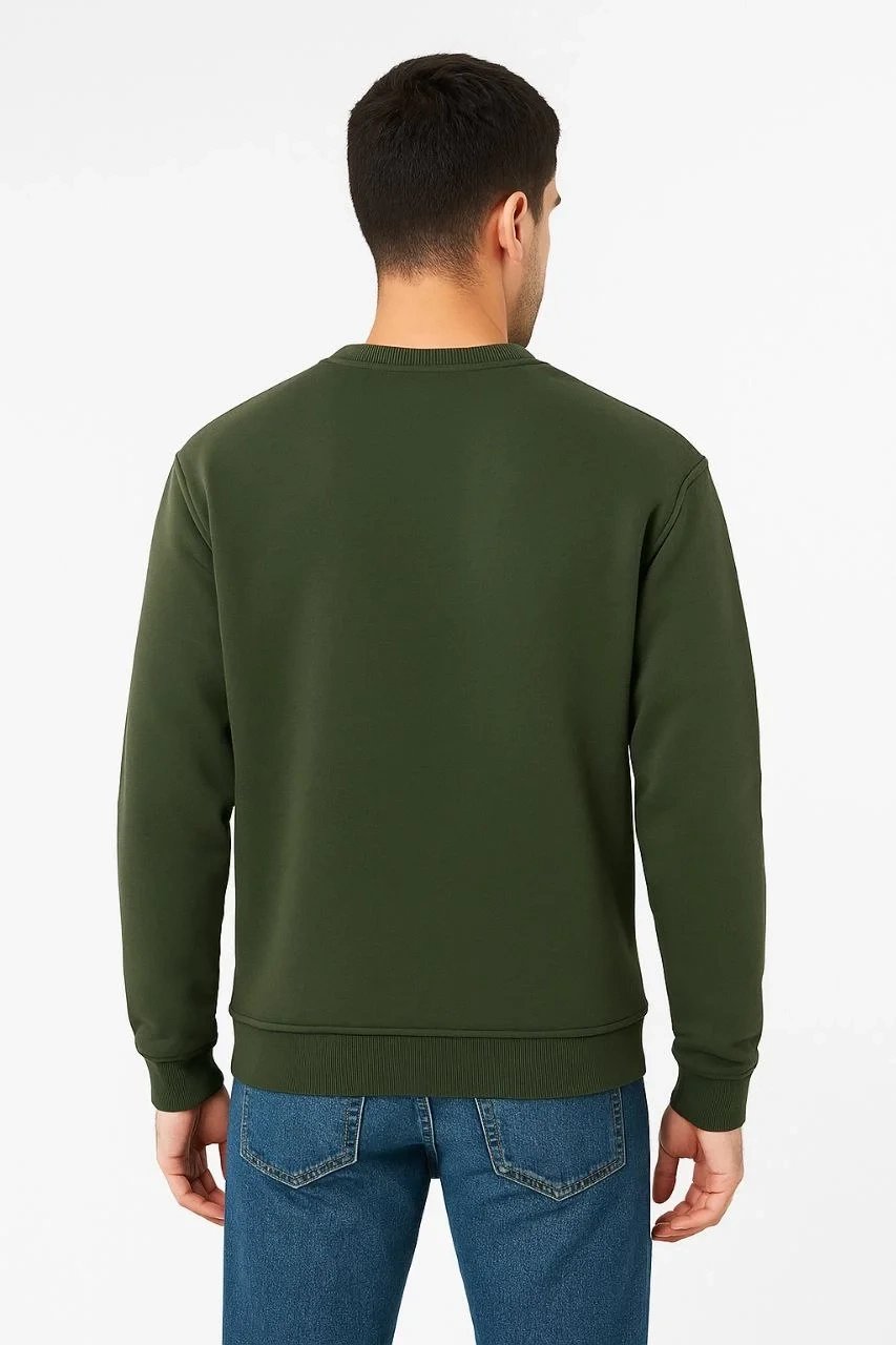 Sweatshirtê Mêran ê Haki ê 3 Têlî yê Pembû yê Rast ê Stûyê Bîsîkletê 2