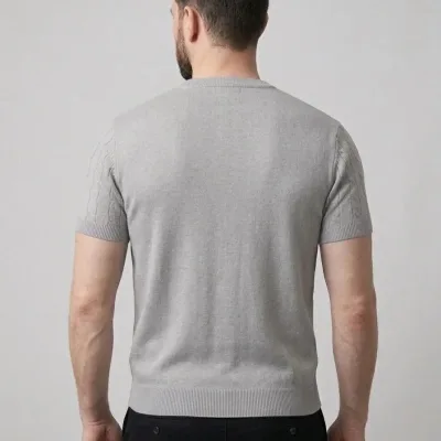 Men's Gray Bicycle Neck Knit Patterned T-Shirt 5