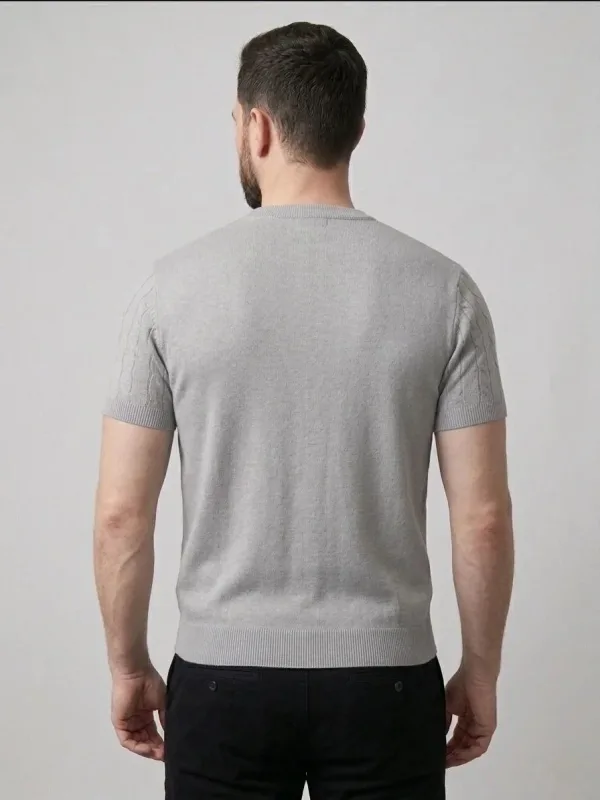 Men's Gray Bicycle Neck Knit Patterned T-Shirt 5