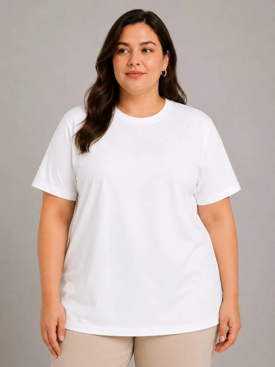 Femeie Alb Mărime Mare Guler Rotund Tricou Basic 1