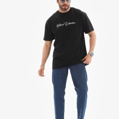 Tîşorta Havînê ya Oversize, Stûyê Bisîkletê, Çapkirî, Reş ji bo Mêran 5