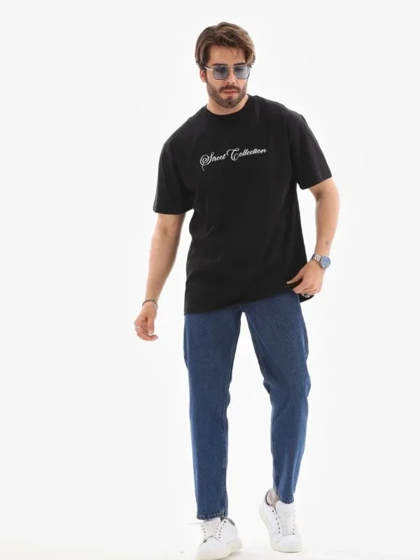 Tîşorta Havînê ya Oversize, Stûyê Bisîkletê, Çapkirî, Reş ji bo Mêran 5