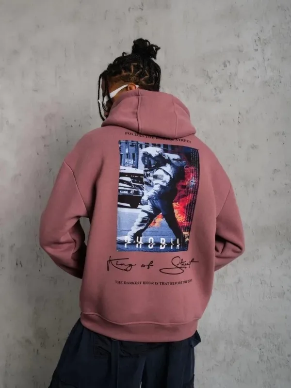 Bărbați Trandafir Șoarece Oversize 3 Fire Bumbac Imprimat Glugă Sweatshirt