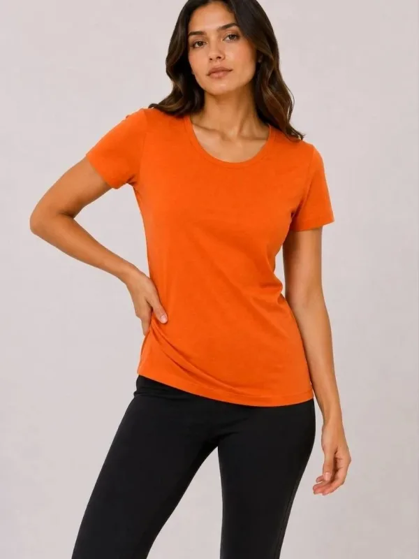 Ženska narandžasta slim fit bicikli kragna basic majica 1