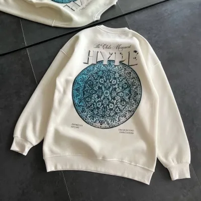Women's White 3-Thread Cotton Scoop Neck Printed Sweatshirt 4