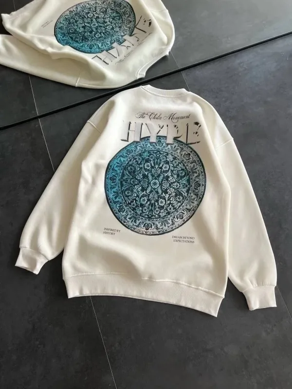 Women's White 3-Thread Cotton Scoop Neck Printed Sweatshirt 4