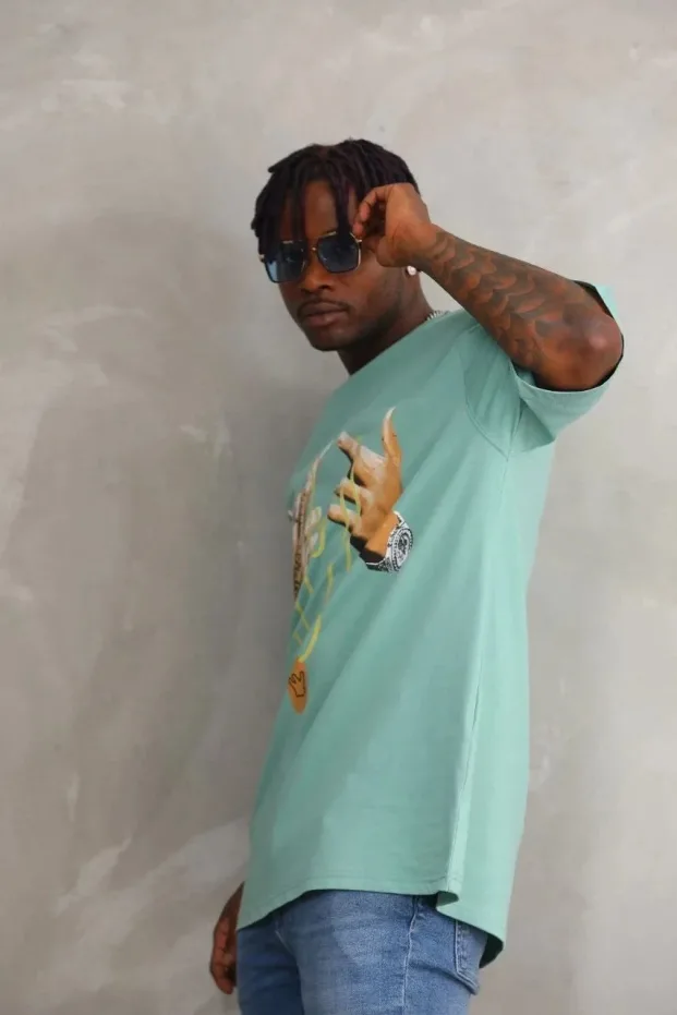 Men's Mint Green Oversize Crew Neck Printed T-Shirt 4