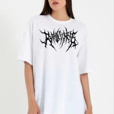 Femeie Tricou Alb Oversize cu Guler Bicicletă, Imprimare 1