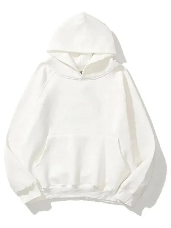 Women's White 3-Thread Cotton Hooded Kangaroo Pocket Plain Sweatshirt 1