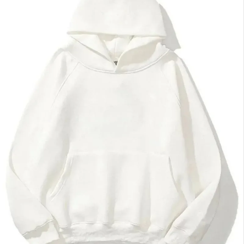 Dámský bílý bavlněný sweatshirt s kapucí a kapsou klokaní, 3-nitný, hladký