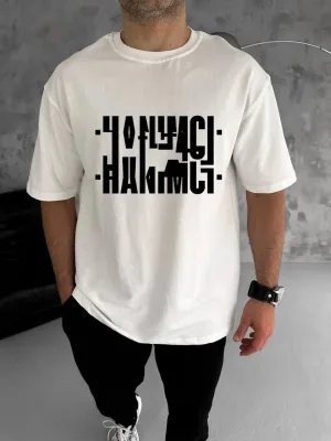 Fehér Oversize Kerékpárnyakú Nyomott Hajtogatott Póló