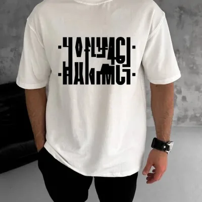 Fehér Oversize Kerékpárnyakú Nyomott Hajtogatott Póló 1