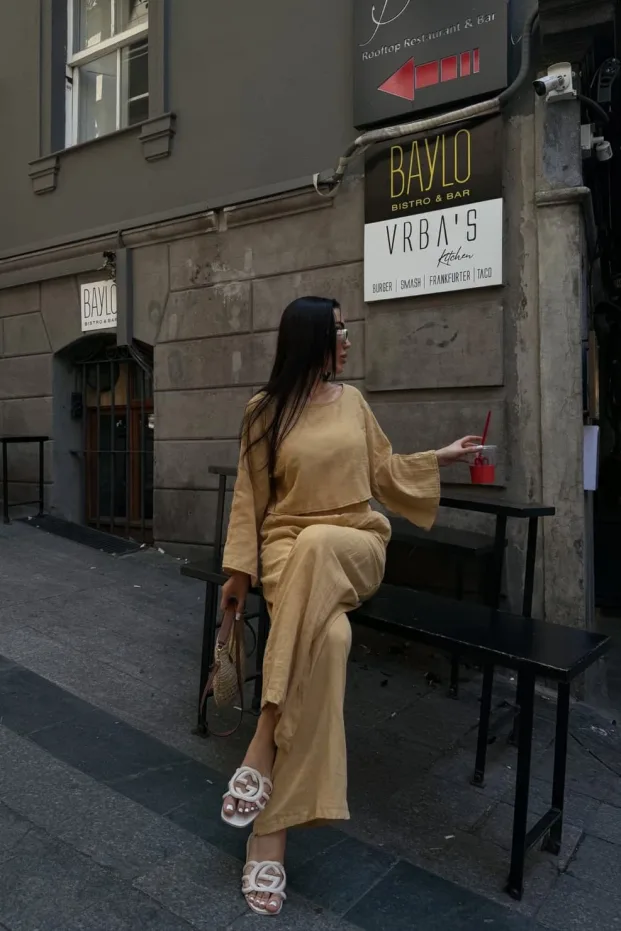 Pantalone i bluza Muslin set Kamel 3