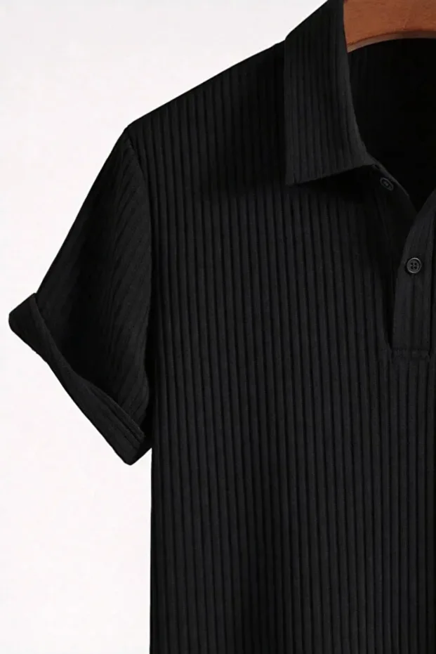Siyah Beyaz 2'li Paket Erkek Oversize Fitilli Polo Yaka 4