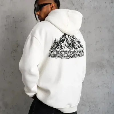 Muški Bijeli Nihilistički Pingvin Štampani 3 Nitni Pamučni Kapuljačasti Sweatshirt 2