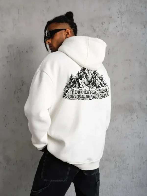 Muški Bijeli Nihilistički Pingvin Štampani 3 Nitni Pamučni Kapuljačasti Sweatshirt 2
