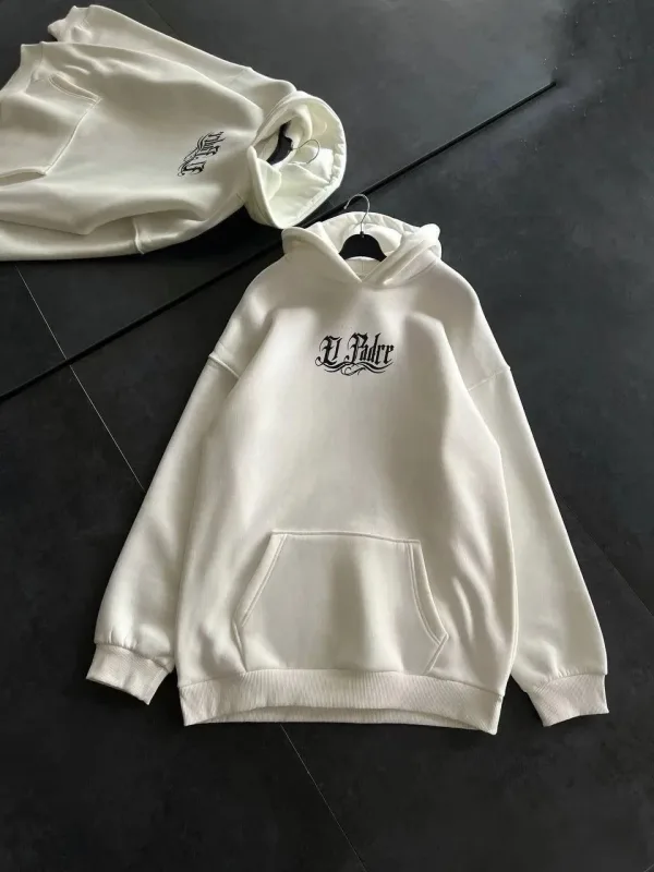 Jina Spî Oversize Kapşonlu Çapkirî 3 Têl Pembû Sweatshirt 2