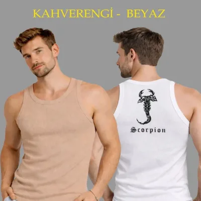 Машки сет од 2 Slim Fit ребрести елеци со заден печат 1