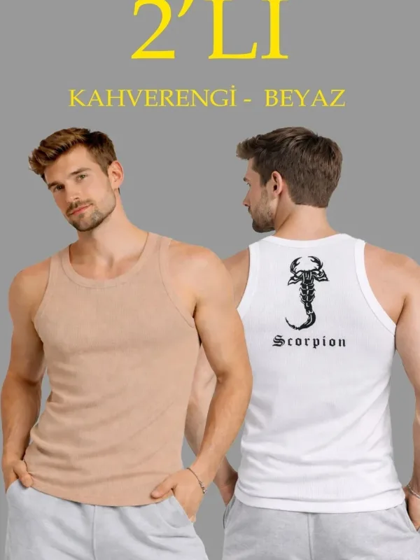Машки сет од 2 Slim Fit ребрести елеци со заден печат 1