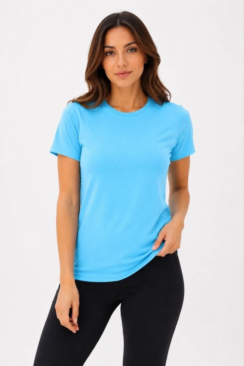 Dámske tyrkysové slim fit bicykel výstrih basic tričko 3